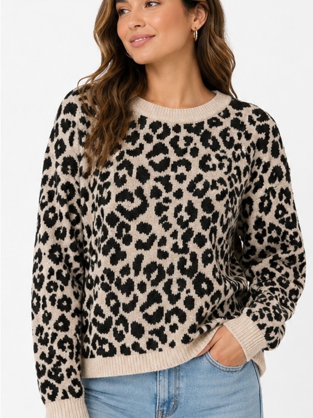 Sincerely Jules Leopard Print Knit Sweater Medium Cozy Soft Animal Print